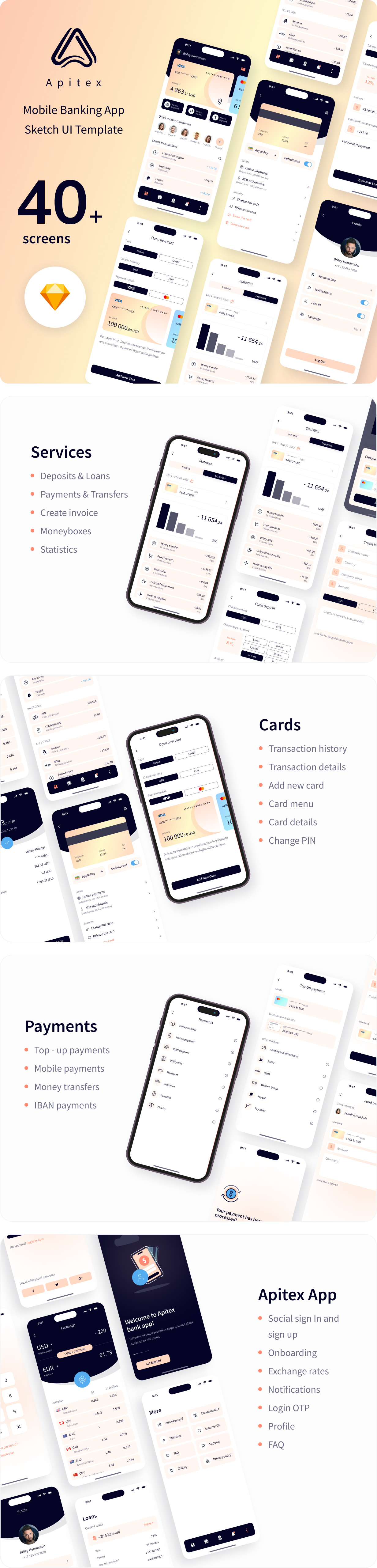 Apitex - Mobile Banking App Sketch UI Template - 1