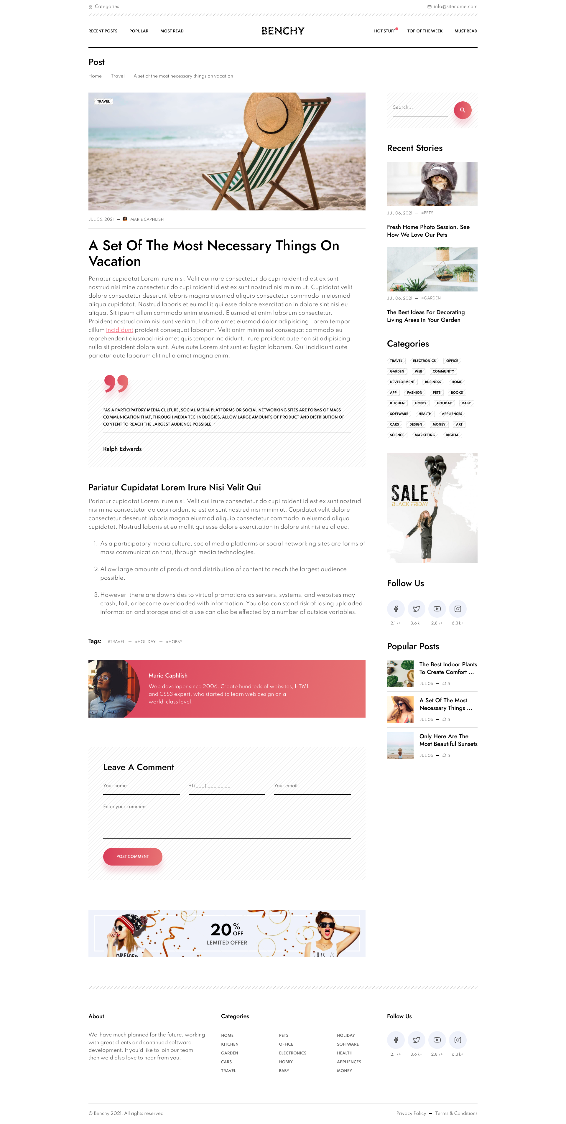 Benchy - Blog & Magazine Sketch UI Template