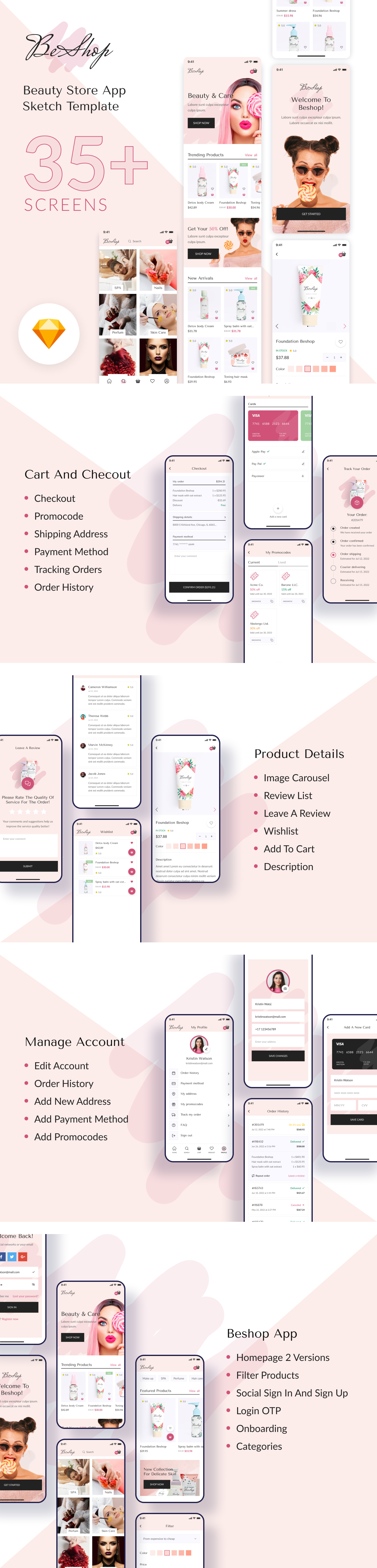 BeShop - Beauty Store App Sketch UI Template