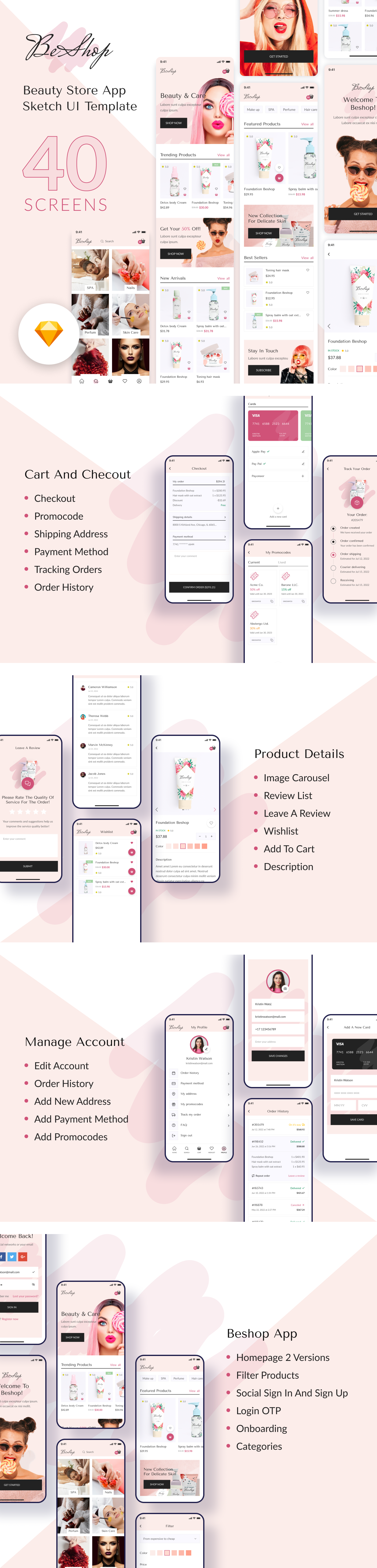 BeShop - Beauty Store App Sketch UI Template - 1