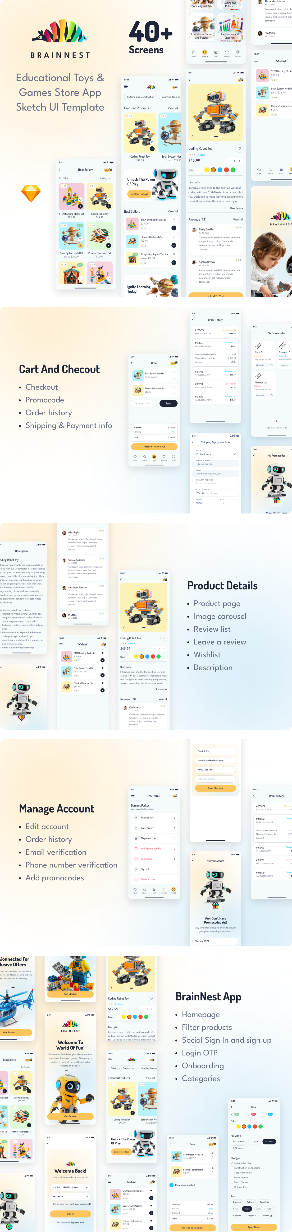 BrainNest - Educational Toys & Games Store App Sketch UI Template - 8
