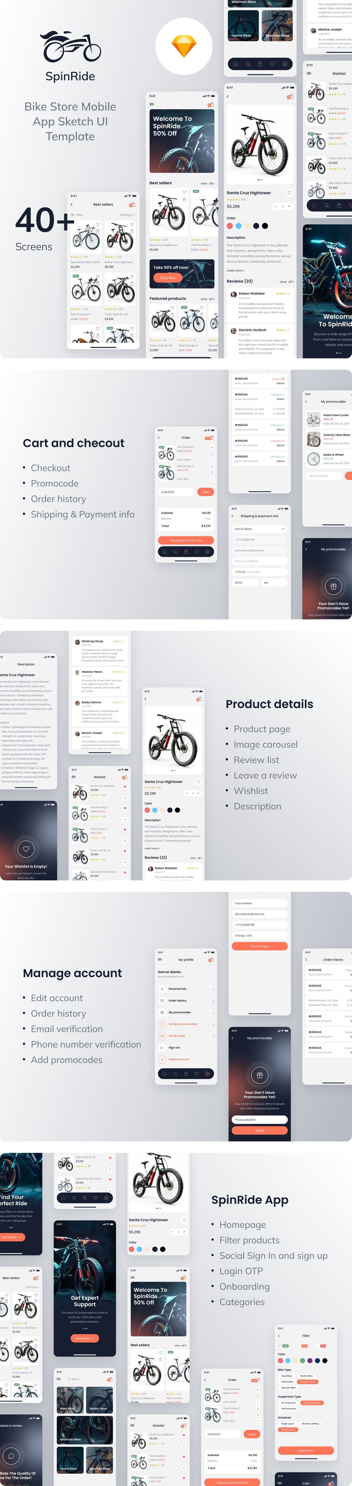 SpinRide - Bike Store Mobile App Sketch UI Template - 6