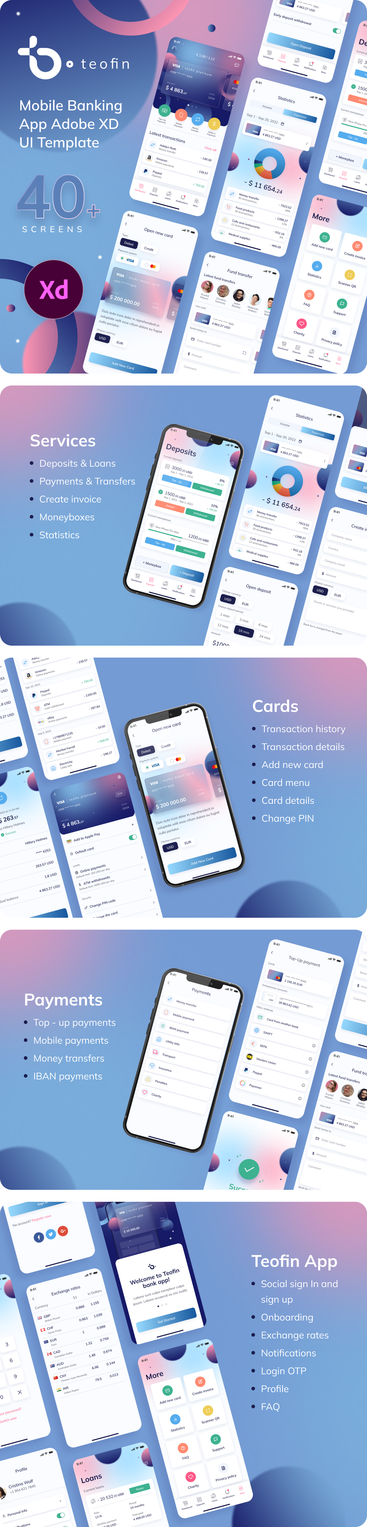Teofin - Mobile Banking App XD UI Template